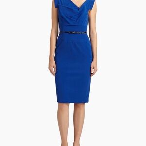 Black Halo Royal Blue  Midi Jackie Belted Sheath Dress